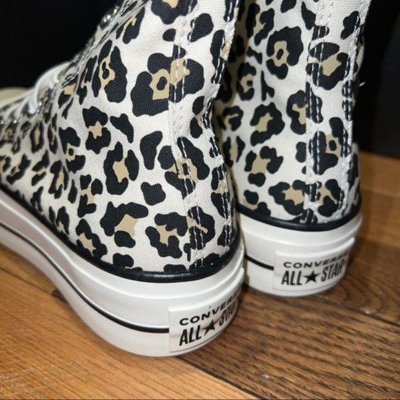New Converse Black White Leopard All Star Chuck Taylor High Top Platform Sneaker - Picture 3 of 4